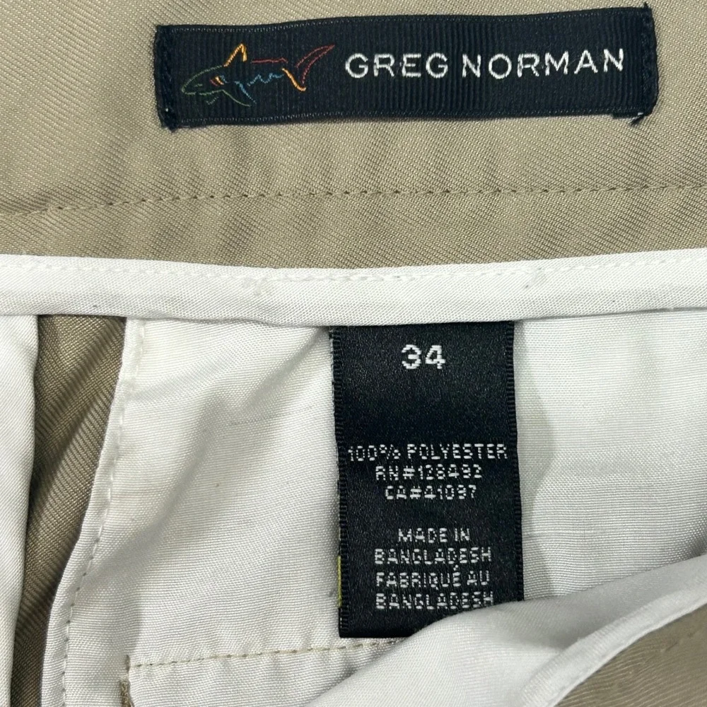 Greg Norman Mens Khaki Golf Shorts Size 34 Tan Flat Front Performance Polyester
